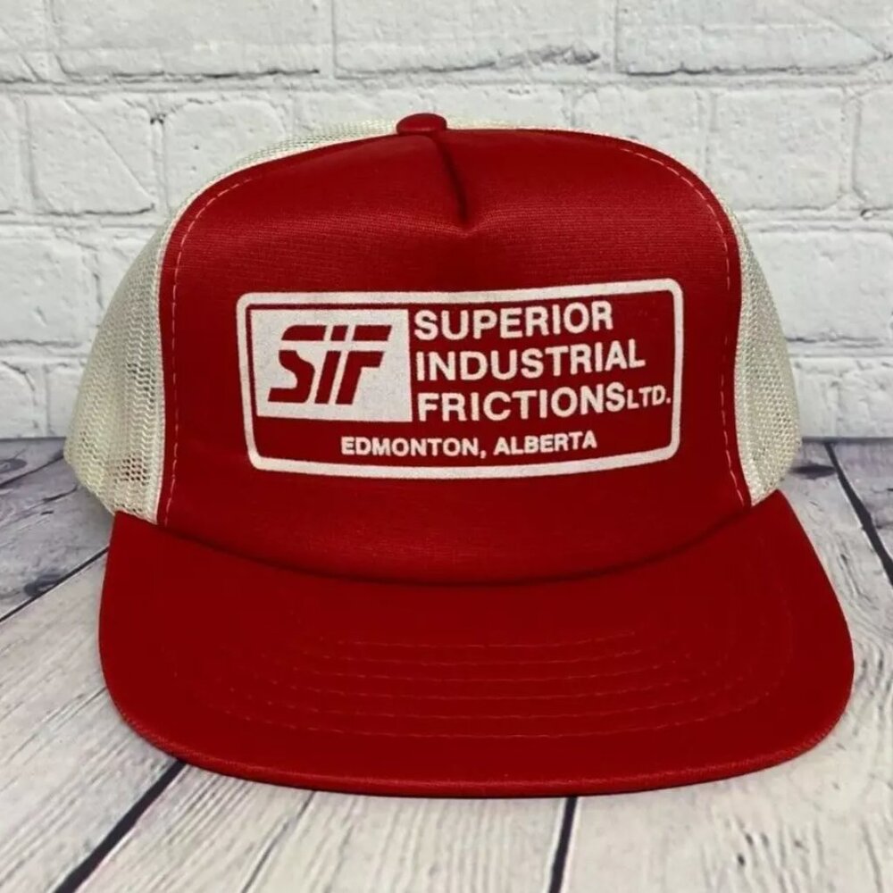 Vintage SIF Superior Industrial Frictions Ltd. Trucker Hat Mesh Cap Snapback Red